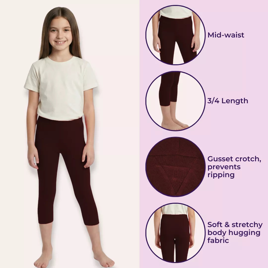 Cropped Leggings For Teens-Brown