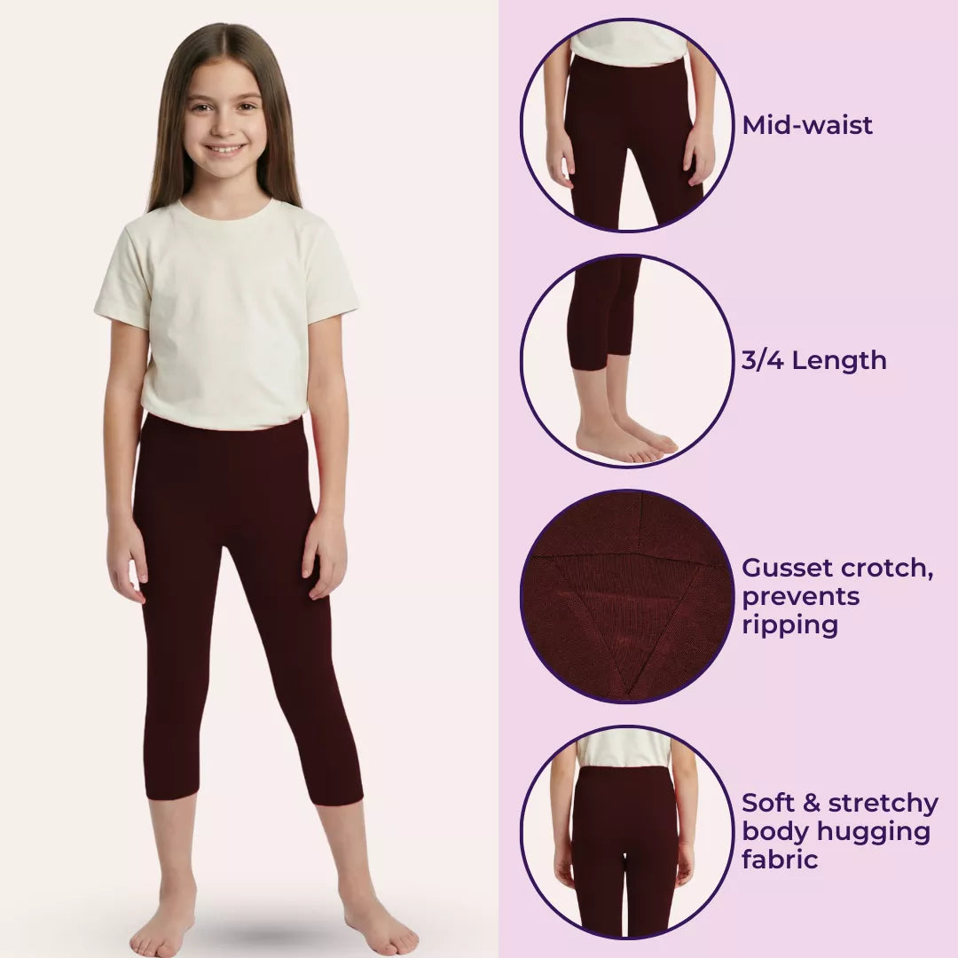 3/4 Length Leggings For Teens Features-Brown