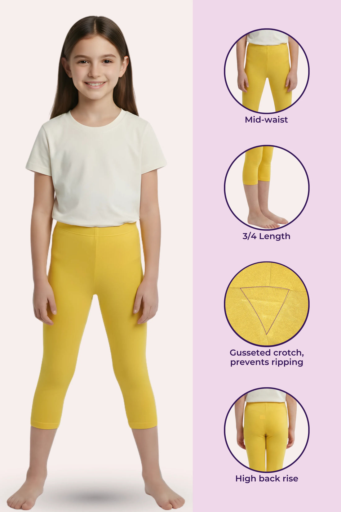 cropped leggings for teen girls - Yellow