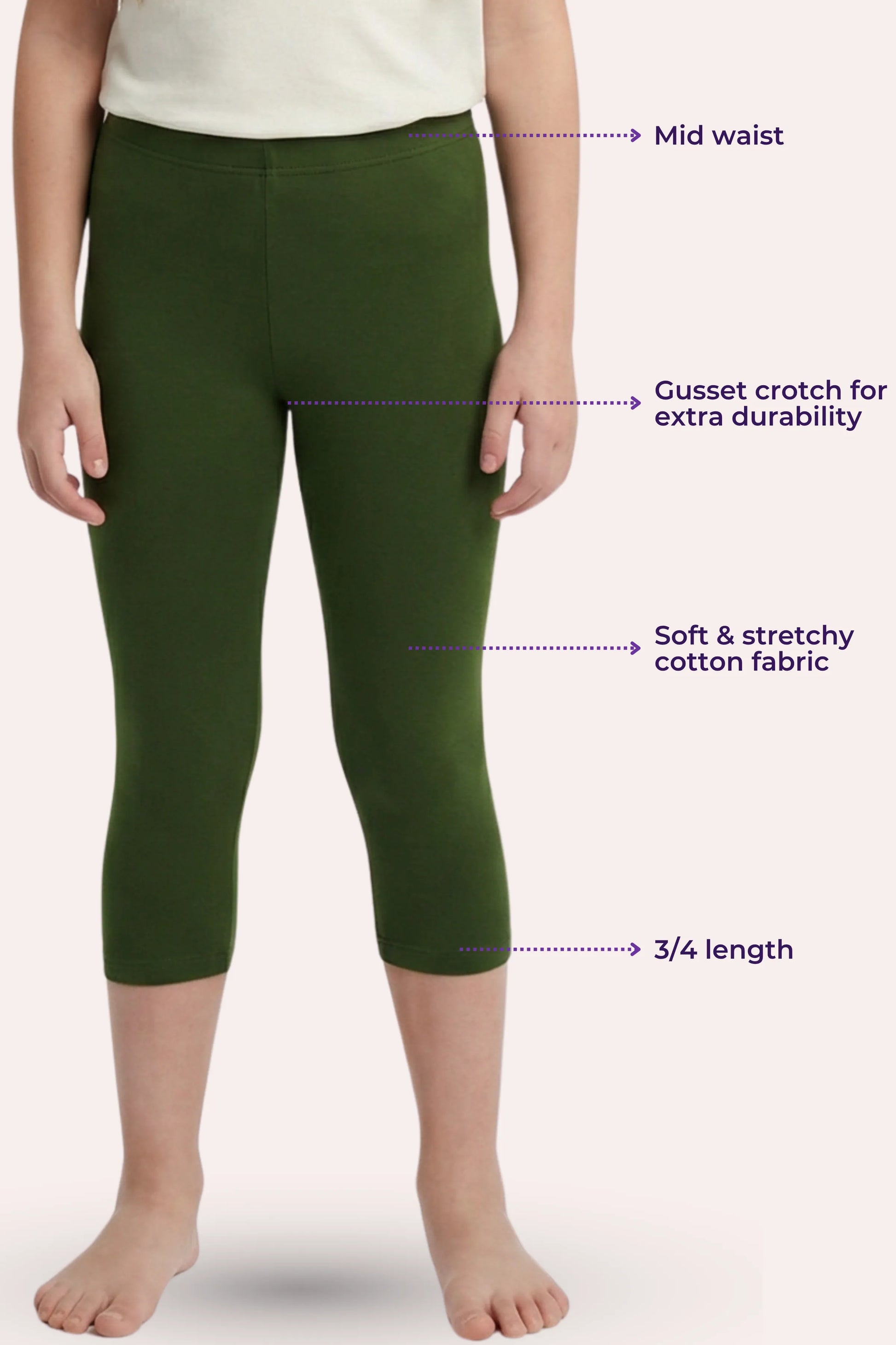 3/4th Teens Leggings -colour-Green
