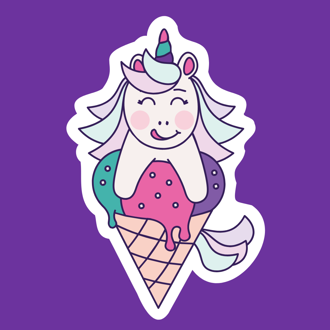 My Magical Friend  Icecream eating unicorn Stickers