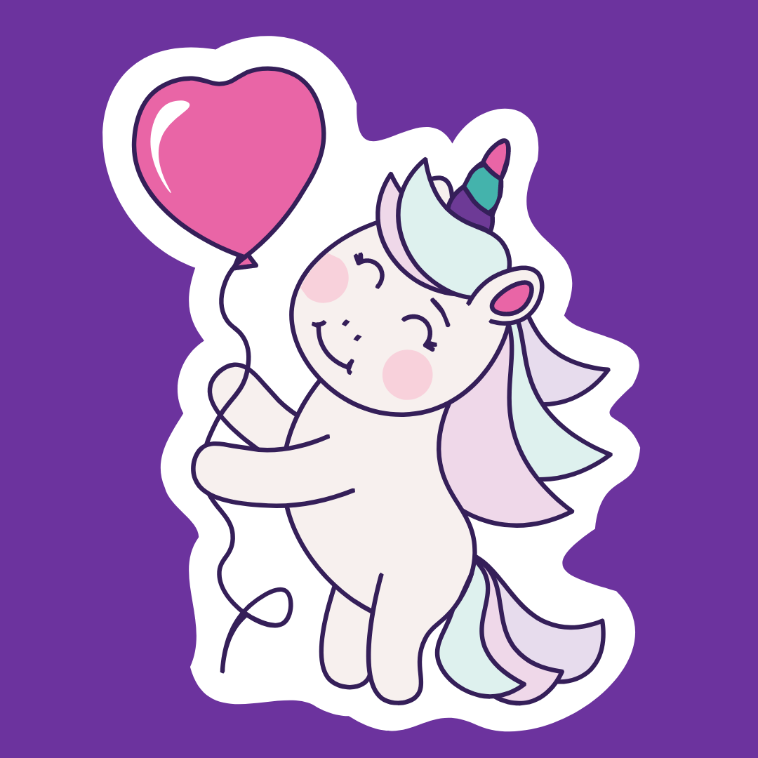 My Magical Friend Unicorn Holding Love Baloon Stickers
