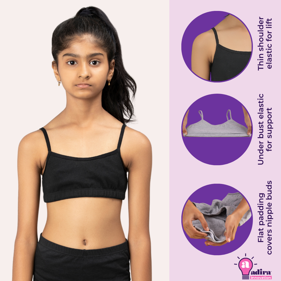 Adira | Young Girls Sports Bra | Beginners Bra | Flat Padding For Nipple  Coverage | Full Support Racer Back | Confidence For Sports | Soft Modal 
