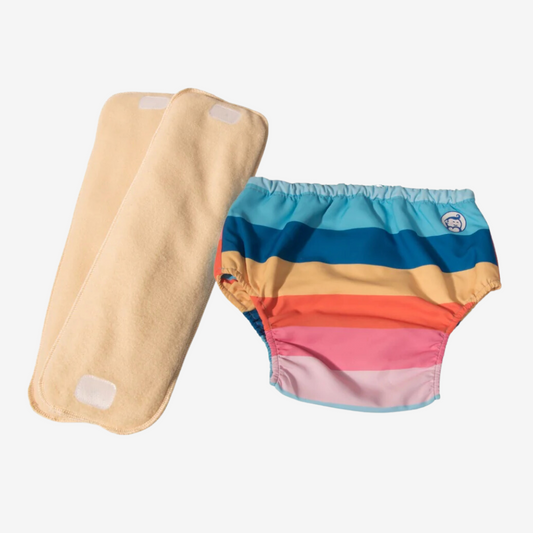 Fabric Diaper | Striper | Elastic Waist | Pull Up/Underwear Style| With 2 Diaper Pads Free