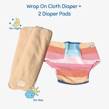 Cloth Diaper | Striper | Velcro Closure | Wrap On Style | With 2 Diaper Pads Free