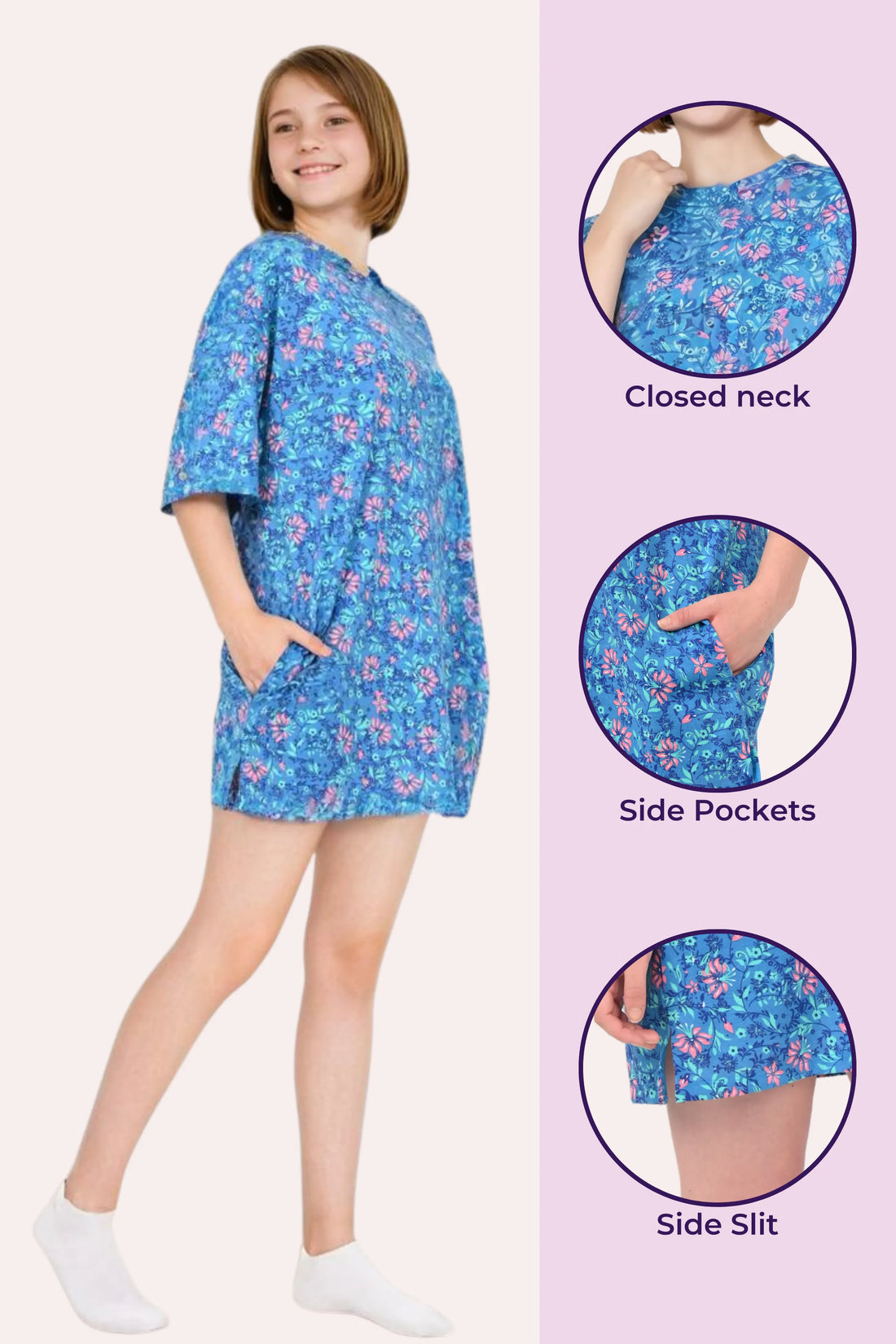 Oversized Cotton Night-Tee For Teen | Soft, Roomy & Above-Knee | With Pockets & Side Slit For Easy Movement