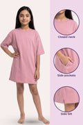 Pink nightgown with features highlighted on a pink background