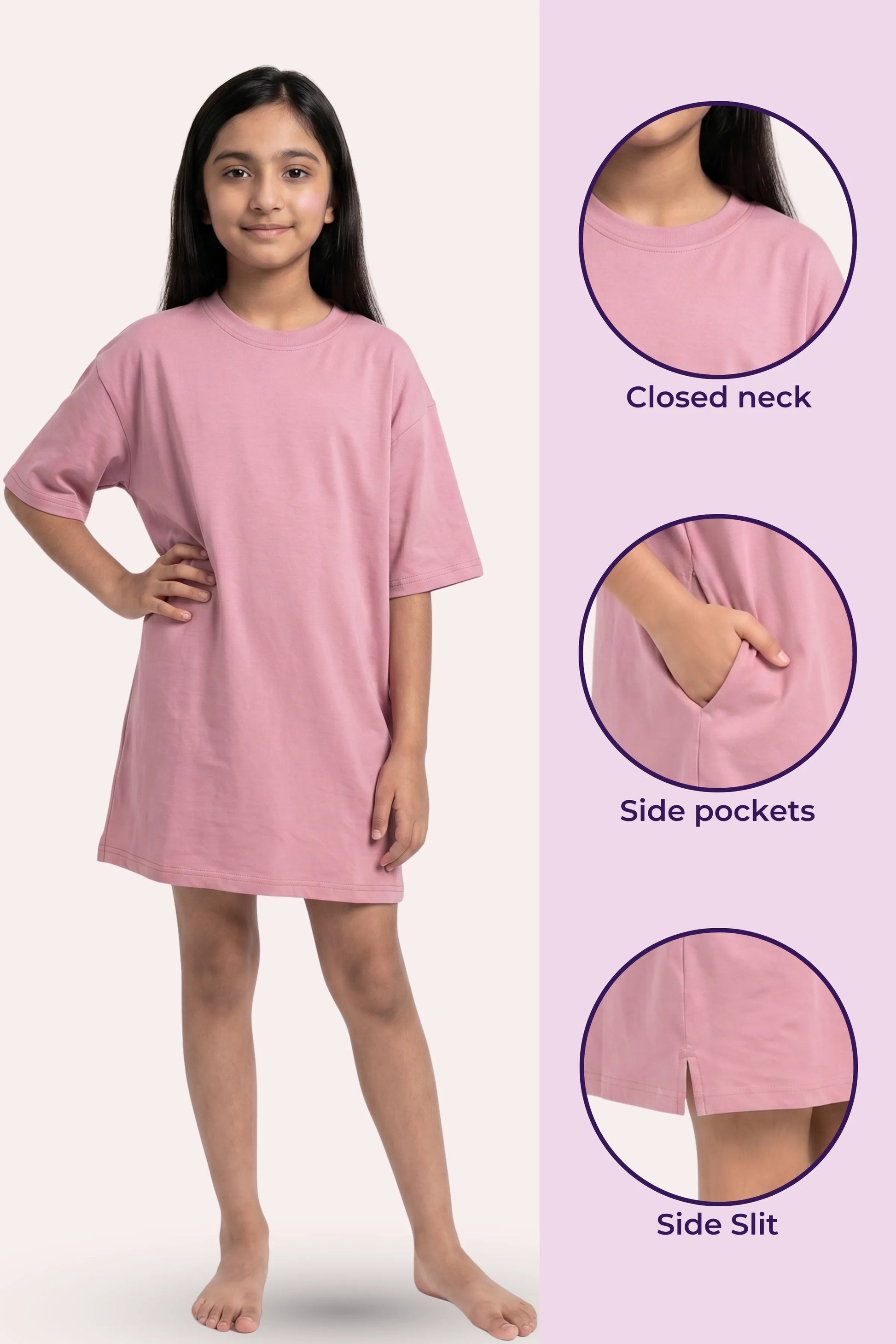 Pink nightgown with features highlighted on a pink background
