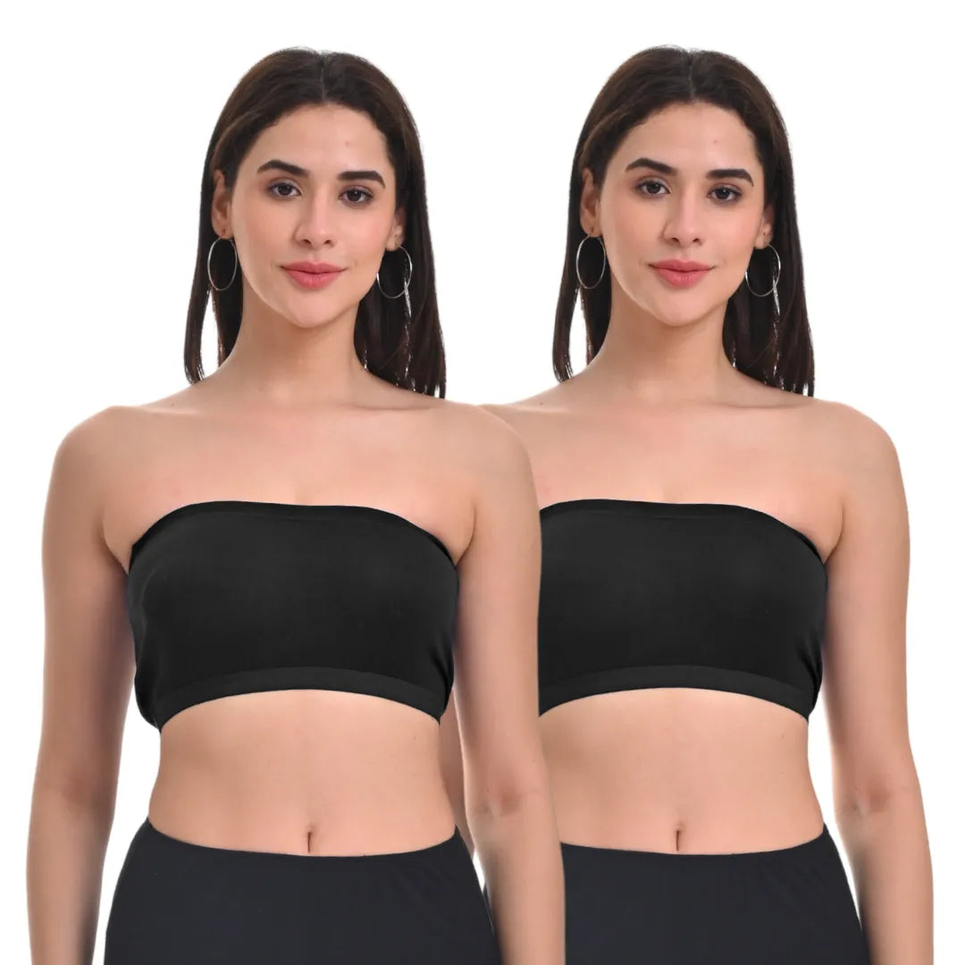 Bandeau Bra For Women Black Pack Of 2