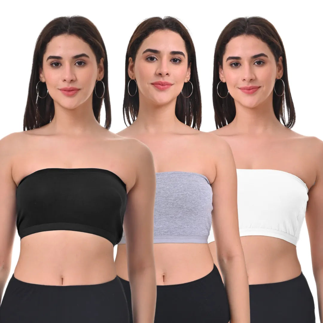 Bandeau Bra For Women Black, Grey & White