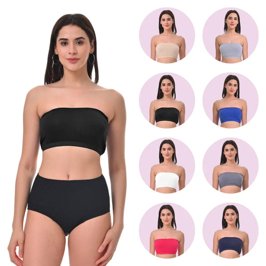 Bandeau/Tube Bra For Women | Strapless Bra | Silicone Anti-Slip Band | Triple Layer Front Panel | Conceals Visibility Of Nipples | Pack Of 8