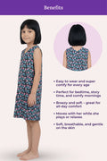 A girl's sleeveless dress, showing a benefits.