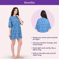 Woman wearing a blue floral oversize t-shirt with benefits