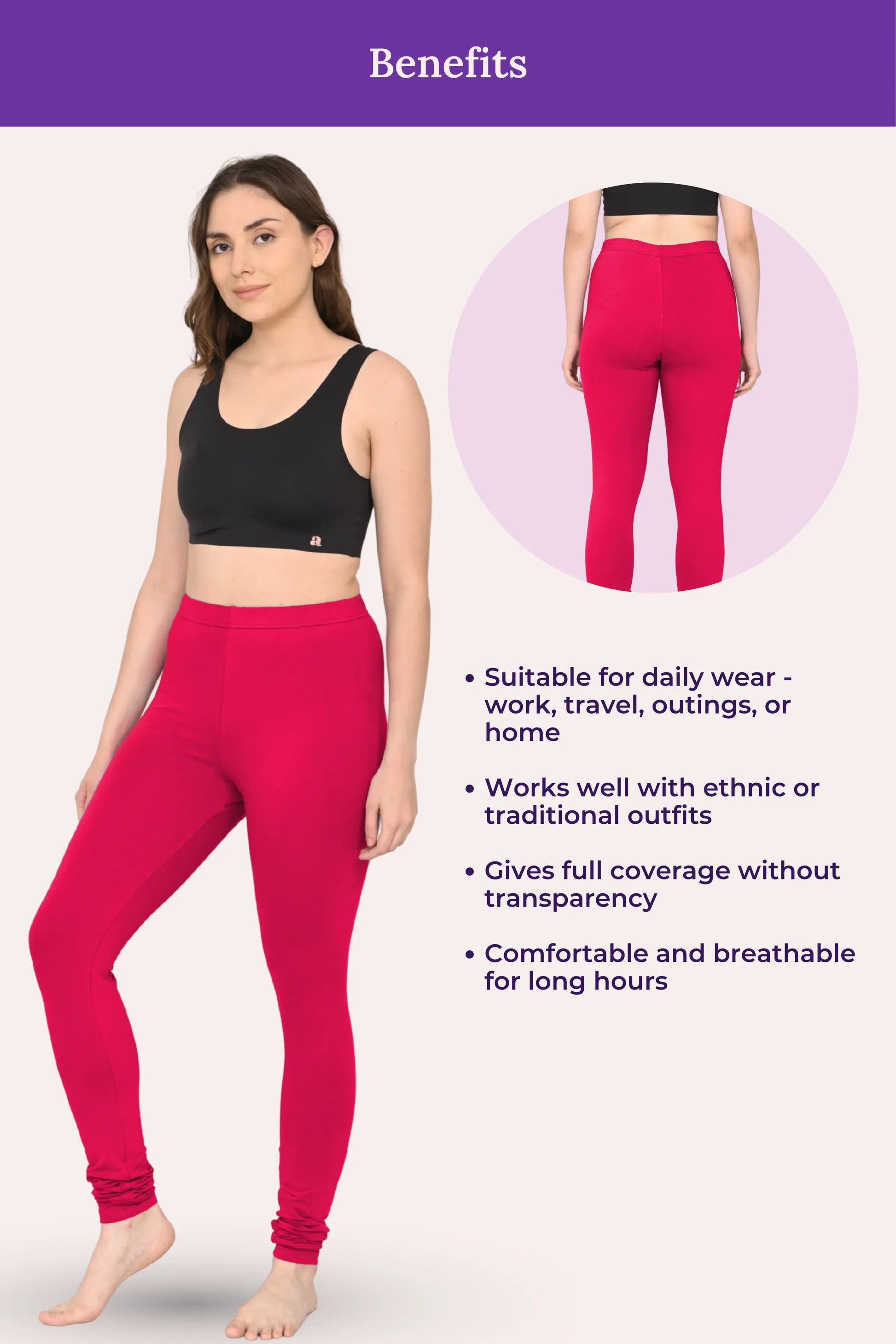 Dark Pink color churidar leggings for women