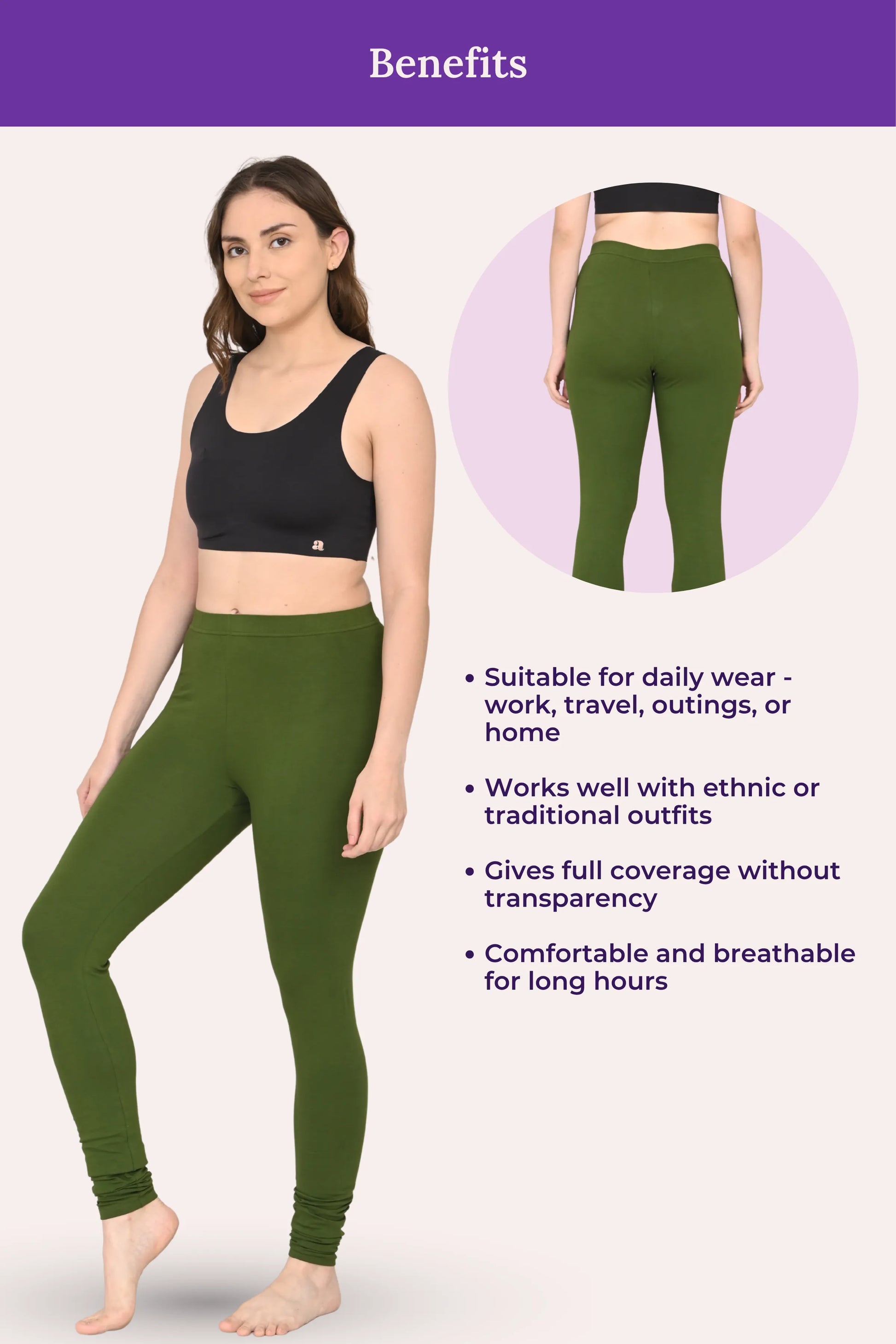 Woman wearing green color churidar leggings 