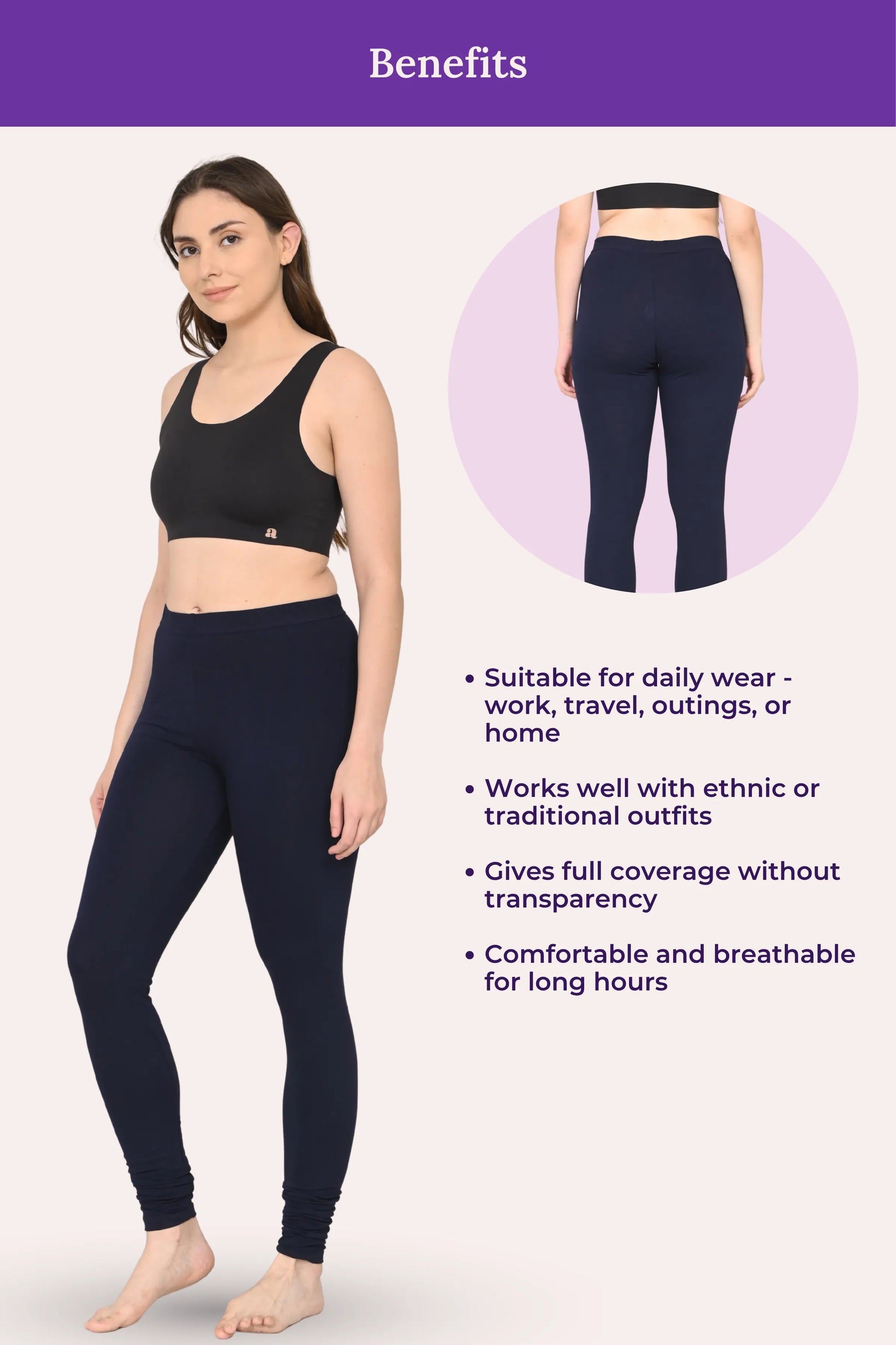 women wearing churidar leggings -color-Navy blue