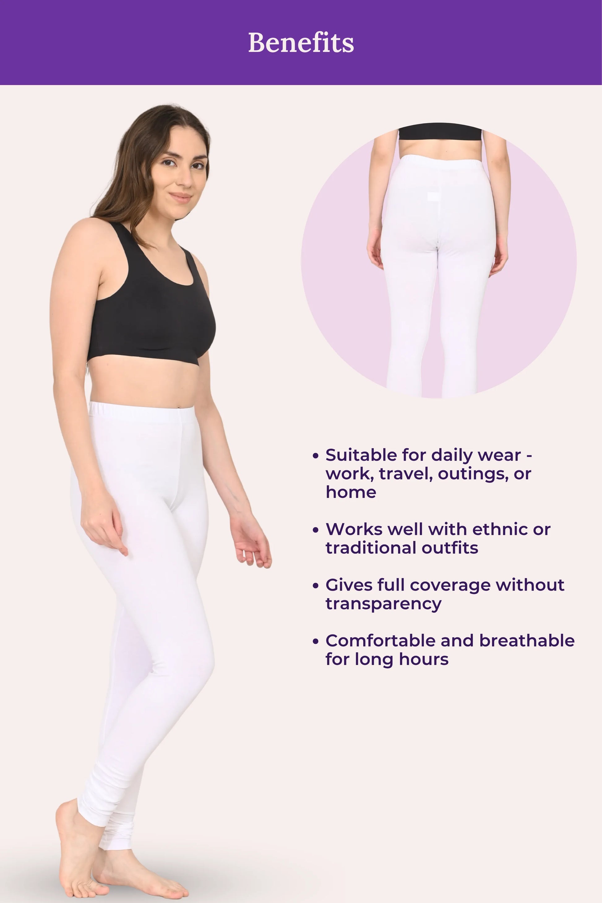Women wearing churidar leggings -product image - White