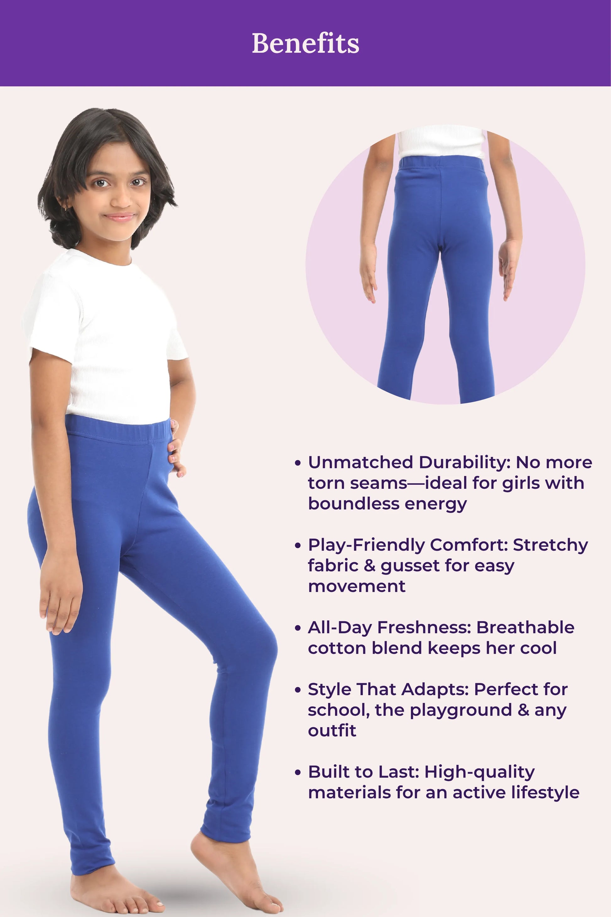 girls cotton leggings - color- Blue