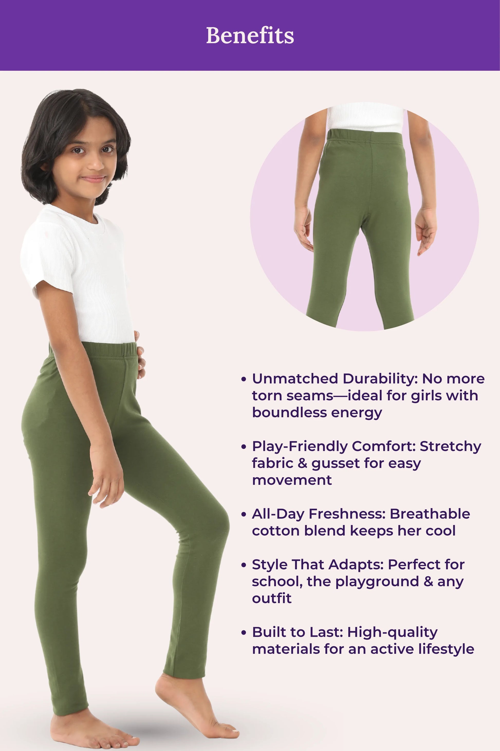 Girls wearing cotton leggings - image color Green