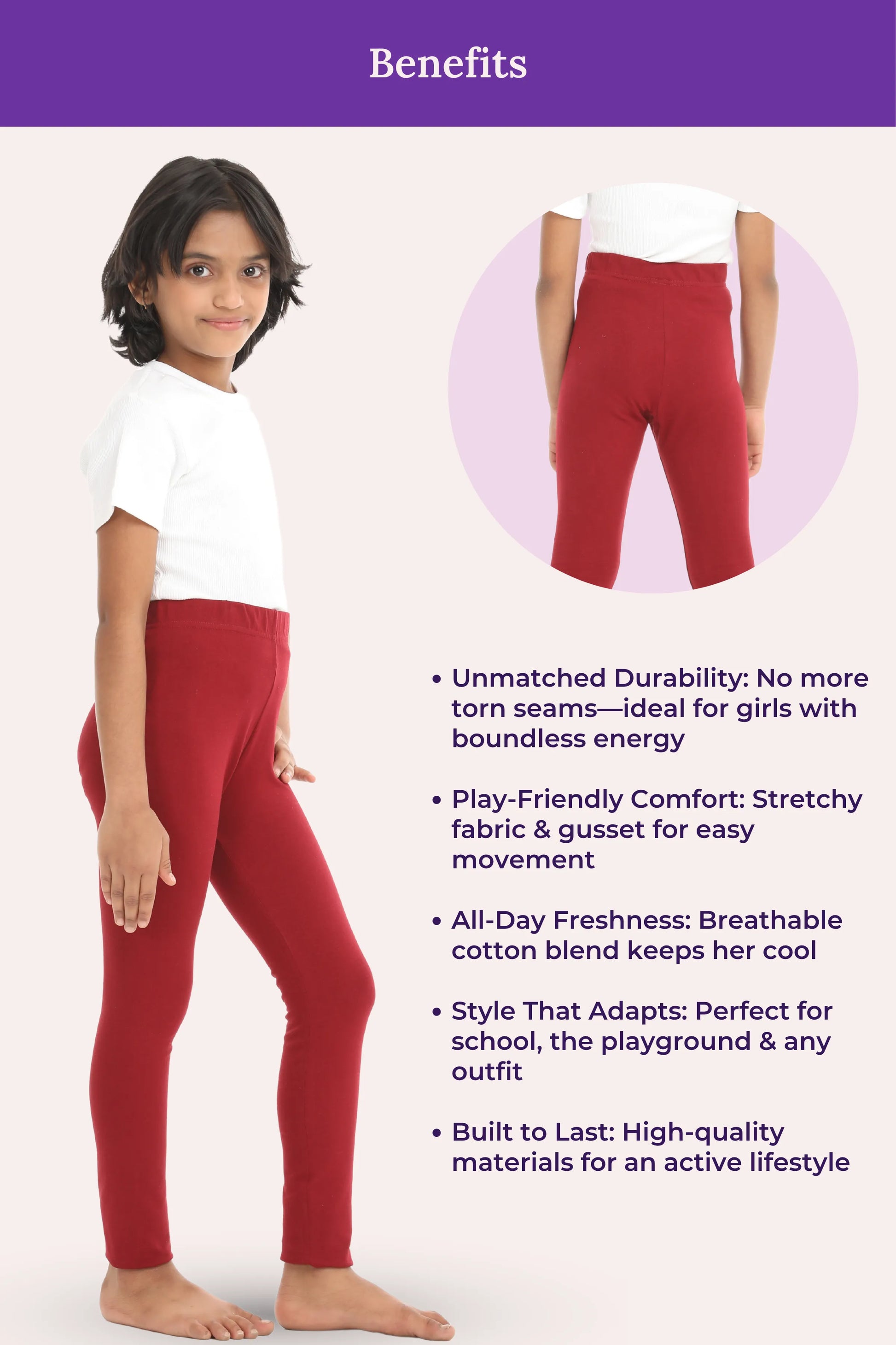 Maroon color girls cotton leggings