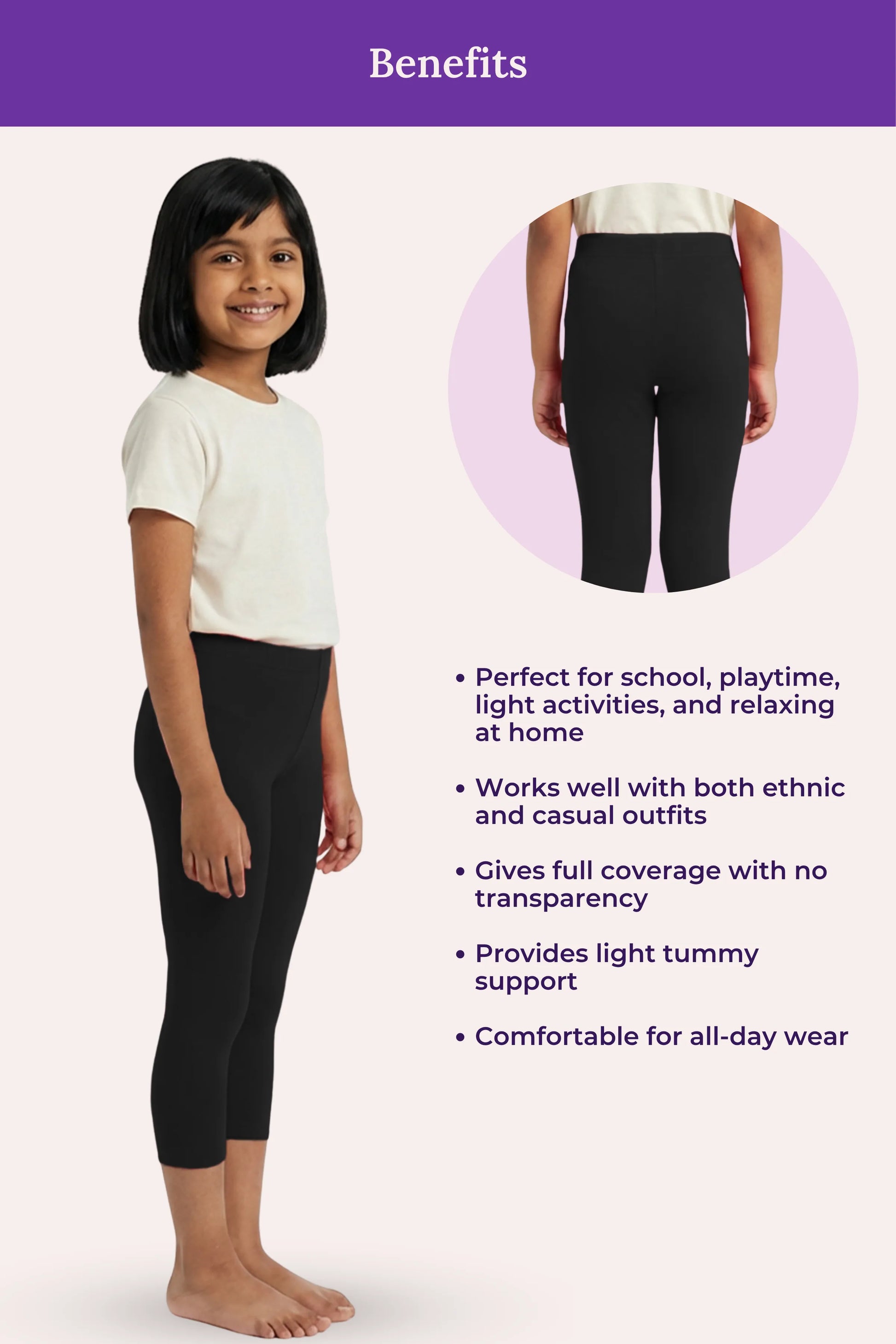 cropped leggings- for girls- black color