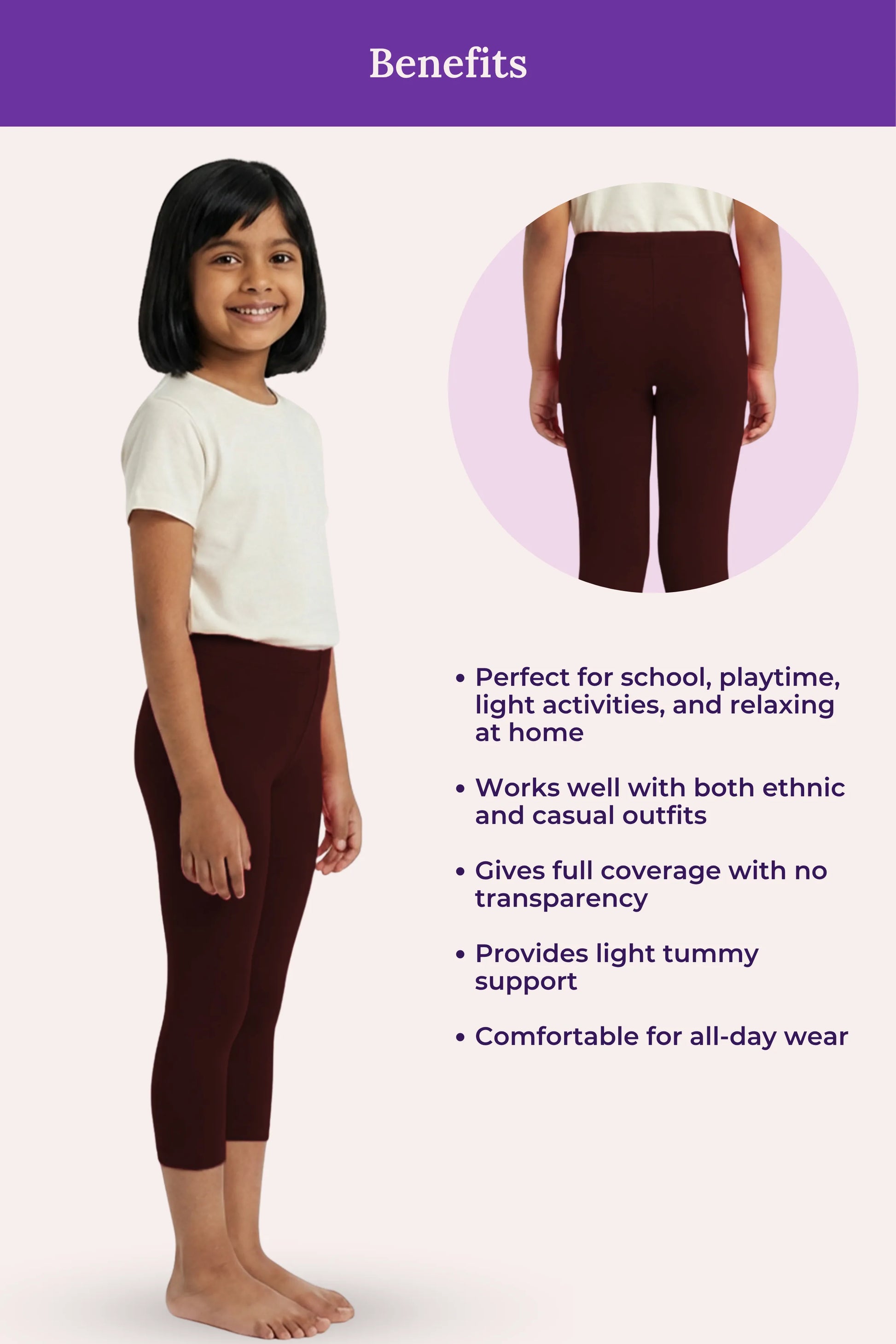 brown color -cropped leggings - for girls