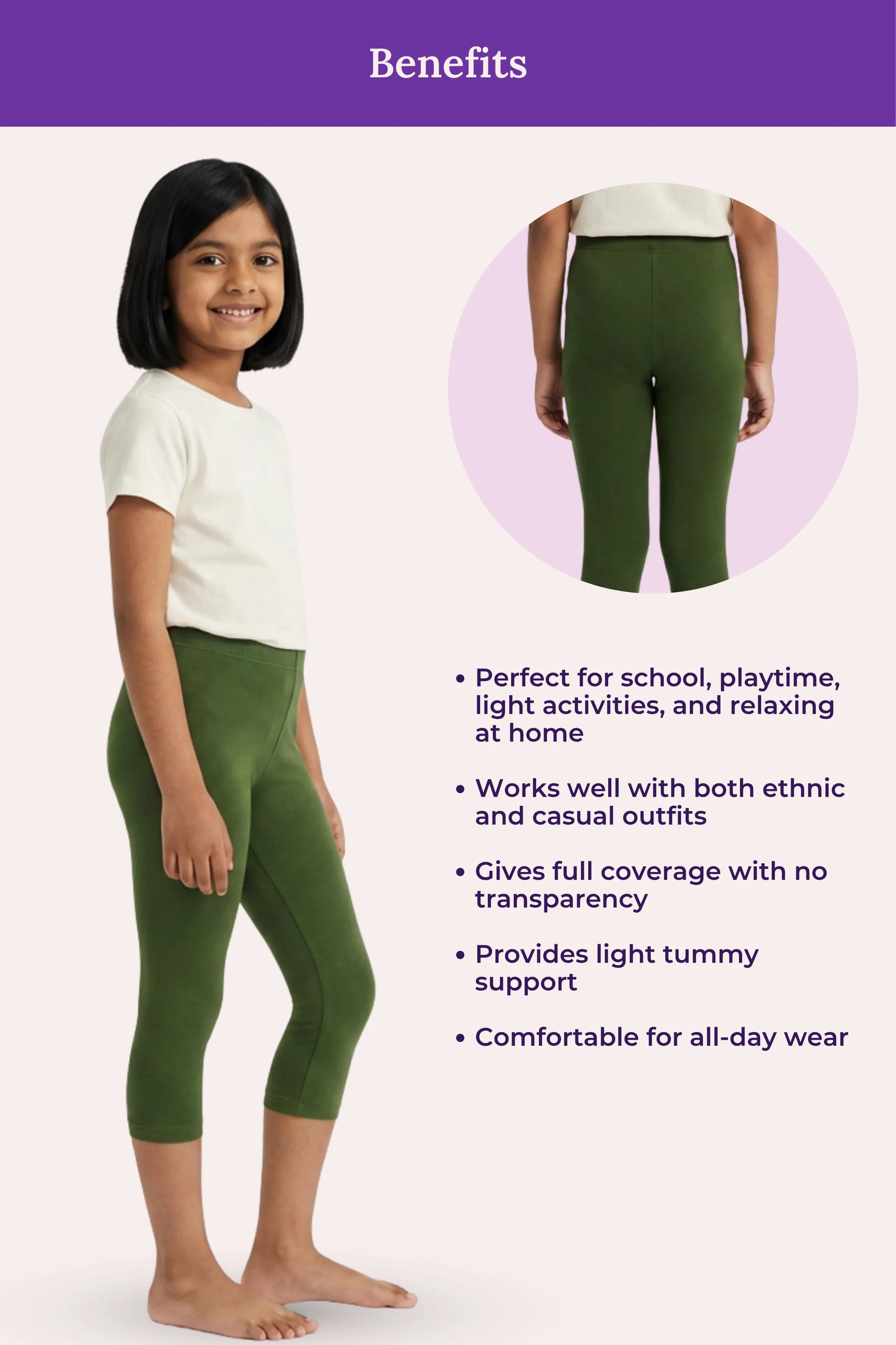 cropped leggings for girls -green color