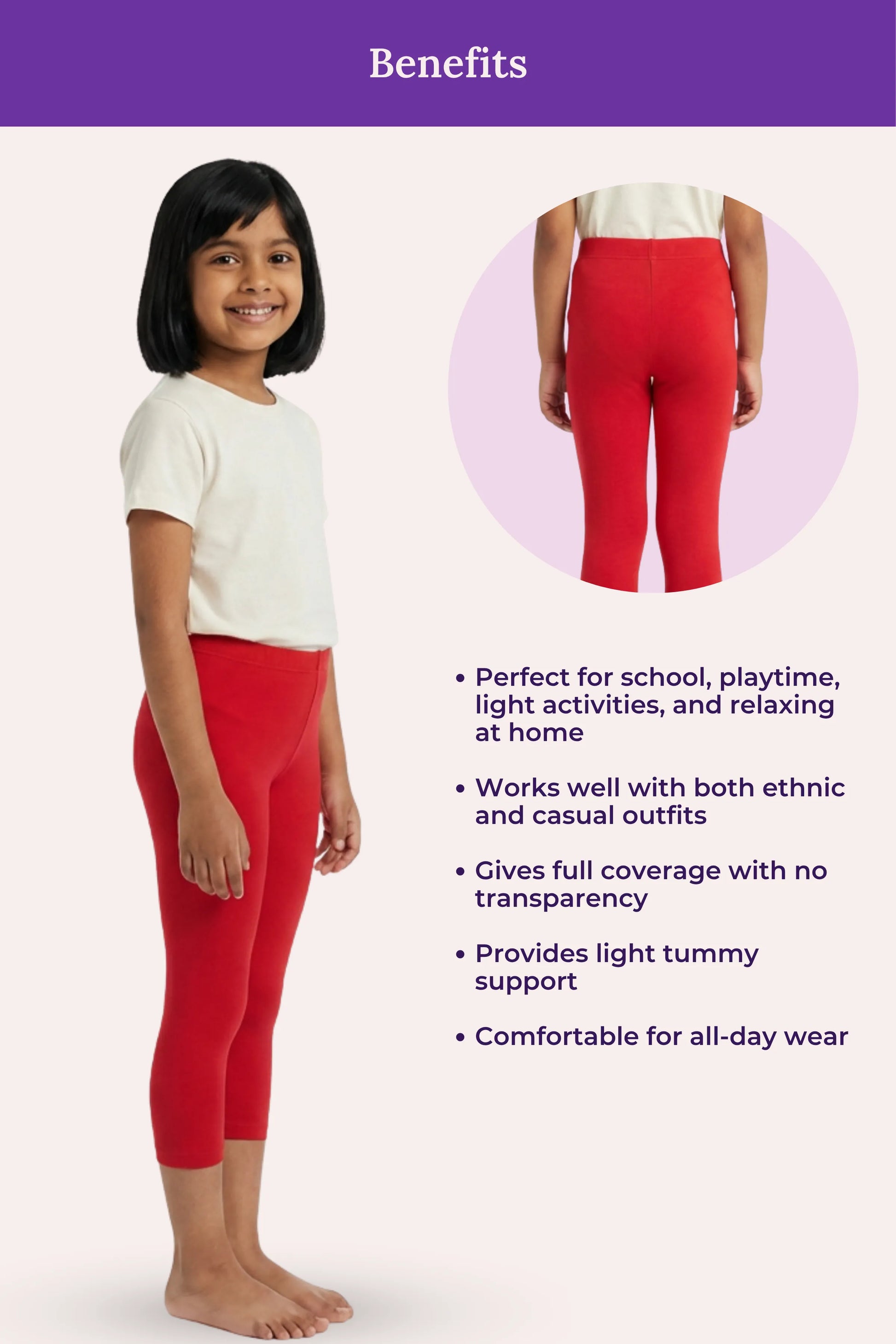 cropped  leggings - red color for girls