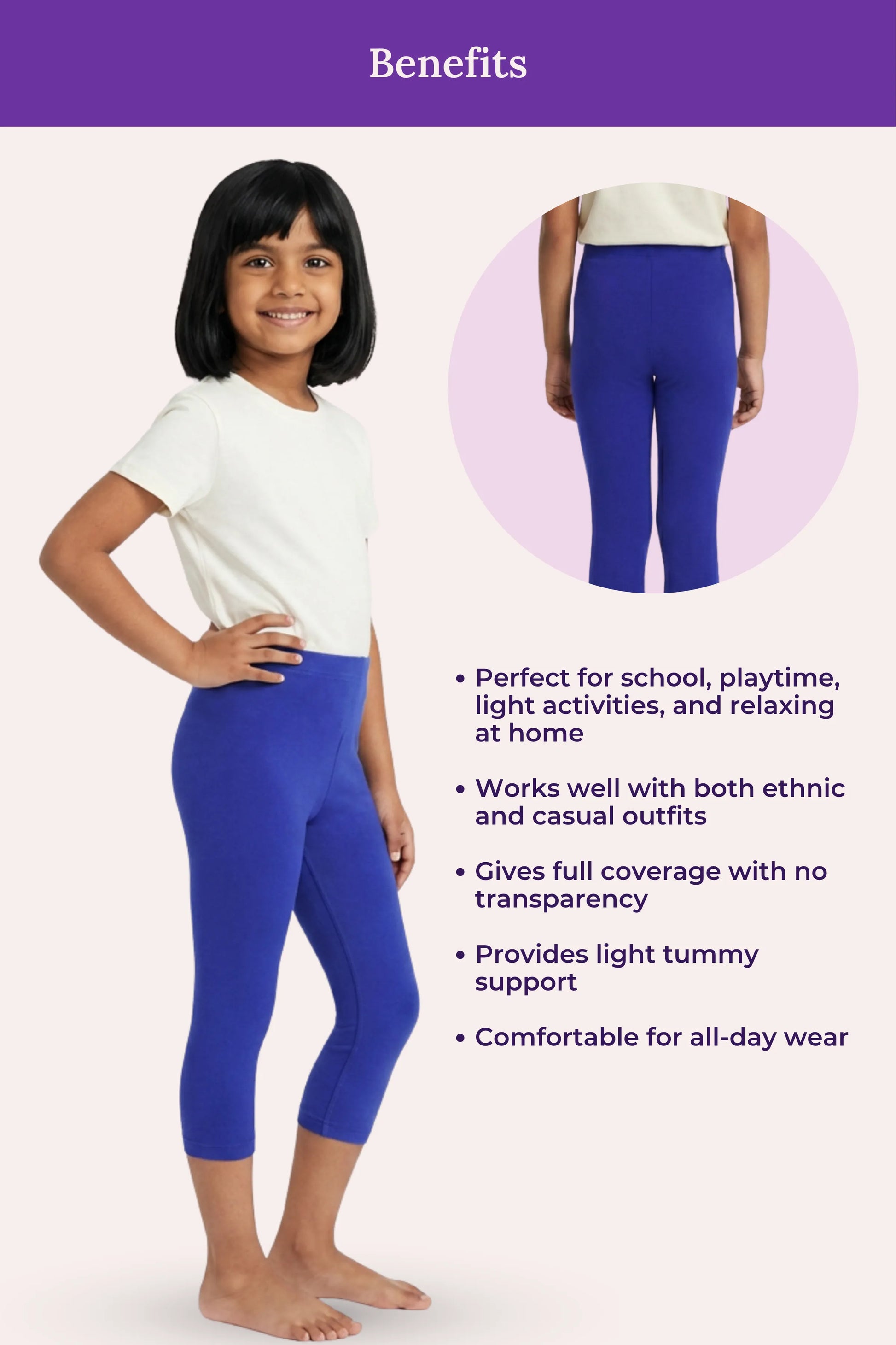 Girls' grey stretch cropped leggings – features and benefits