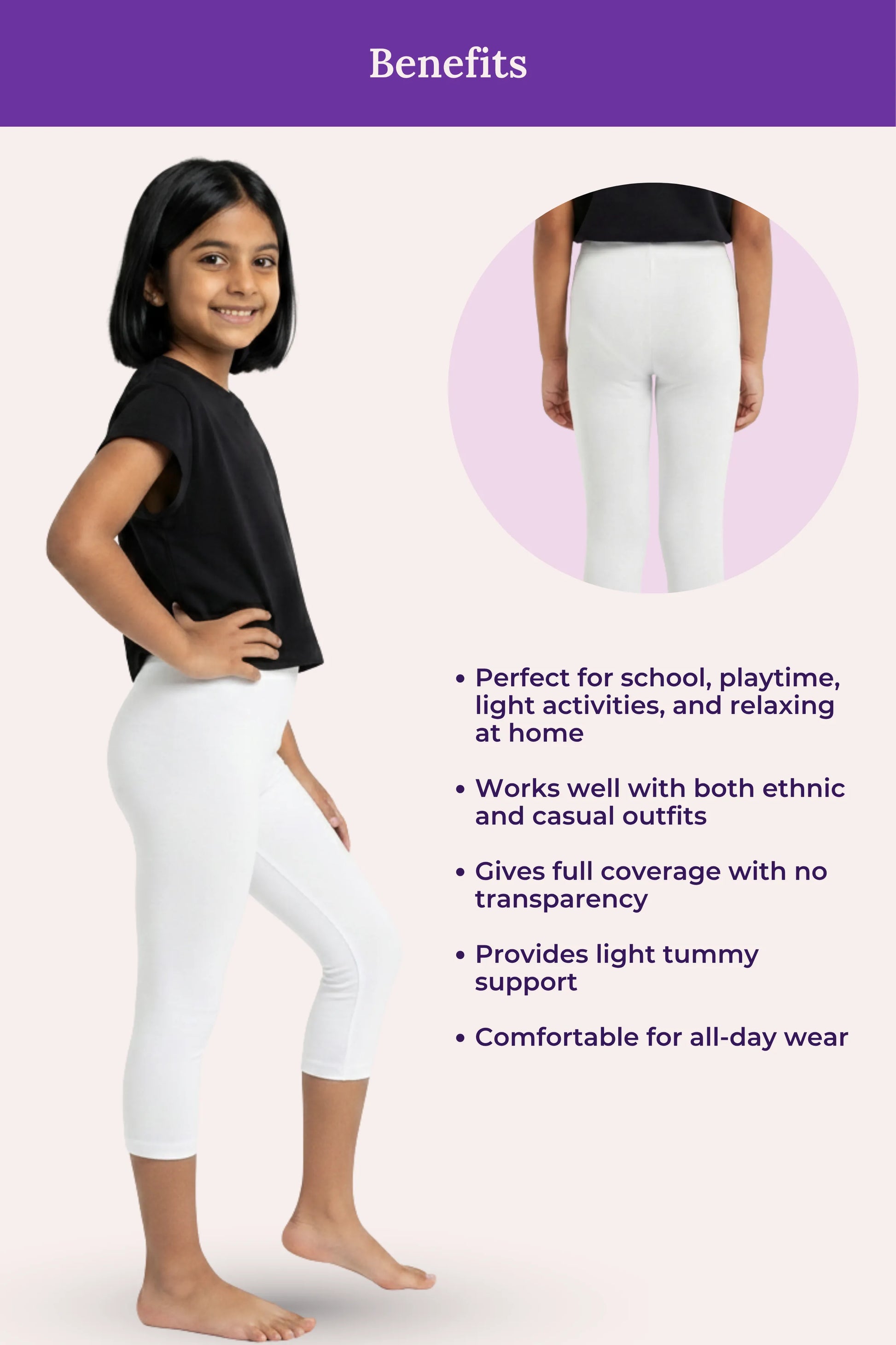 Girls' white cropped leggings – benefits