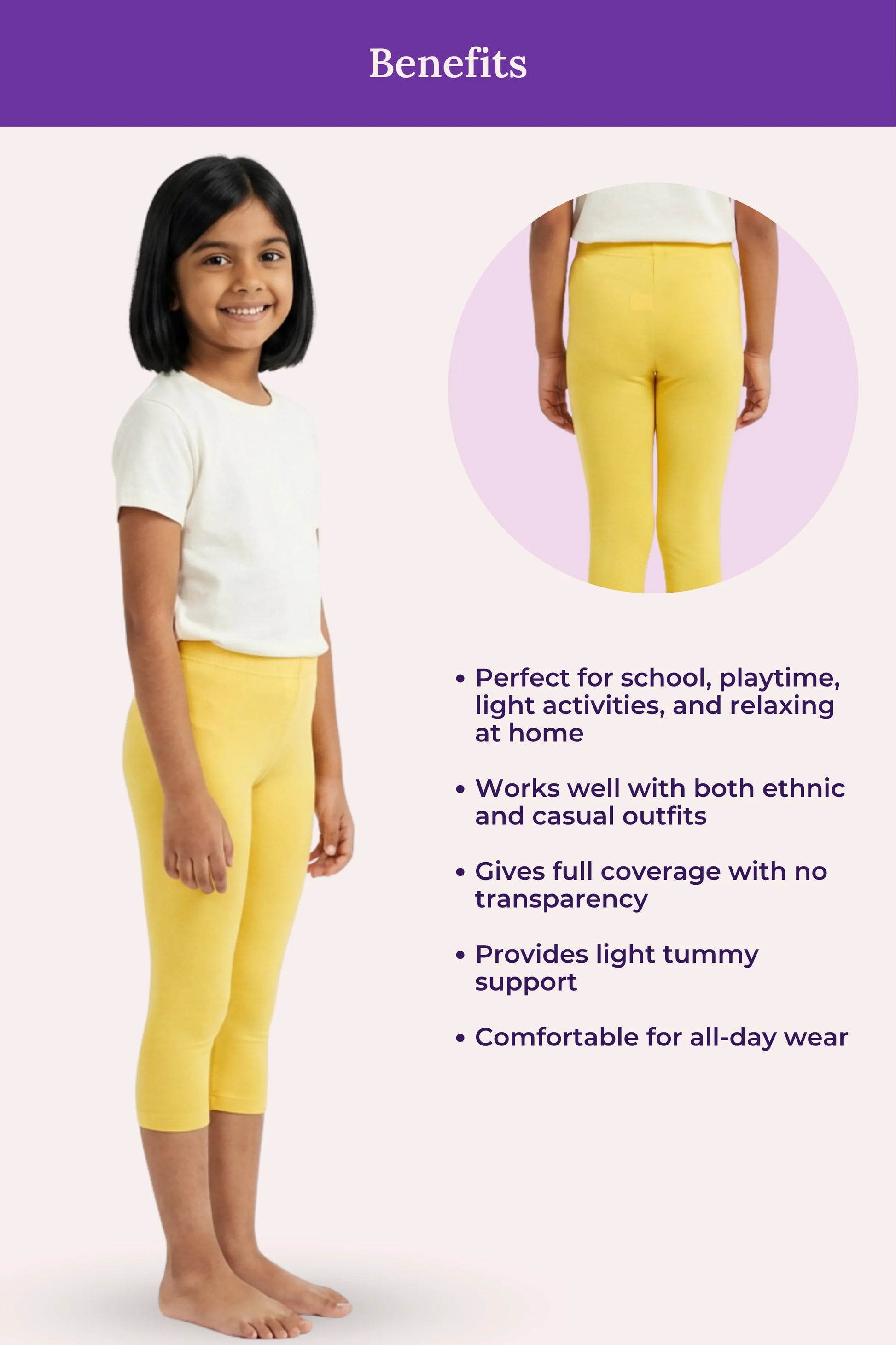 Girls' stretch yellow cropped leggings – benefits