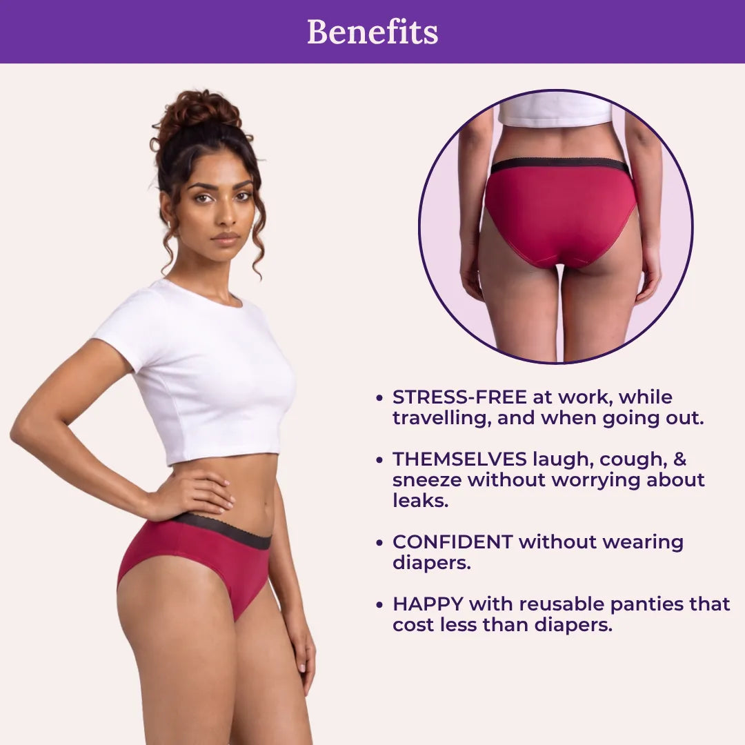 Benefits Of Lycra Incontinence Bikini-Dark Pink