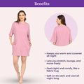 Woman wearing a orchid purple oversize t shirt with benefits