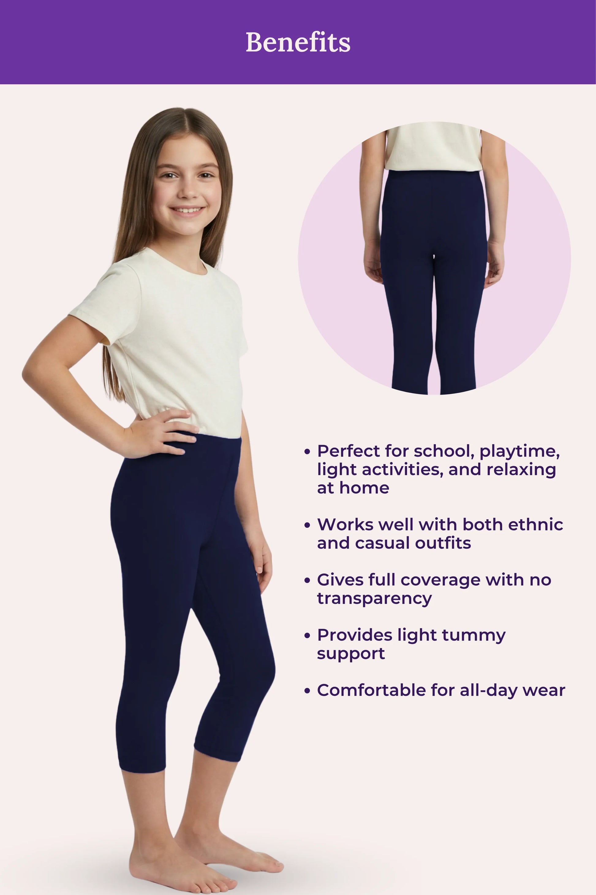 Cropped leggings for teen girls -feaature image -Navy ble