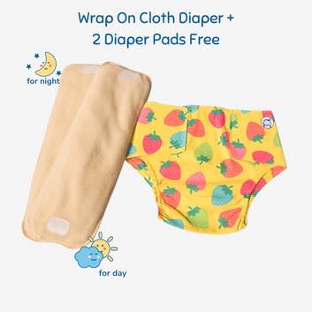 Cloth Diaper | Berry Love  | Velcro Closure | Wrap On Style| With 2 Diaper Pads Free