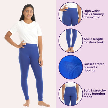 Teen Leggings | High Waist | Ankle Length | Cotton-Elastane Blend | Non-See-Through | Gusset Crotch Prevents Ripping