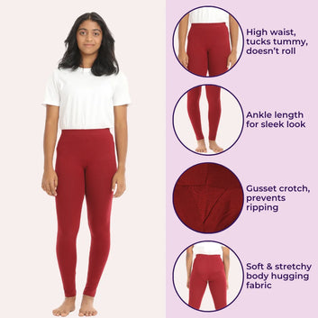 Teen Leggings | High Waist | Non-See-Through | Ankle Length | Cotton-Elastane Blend | Gusset Crotch Prevents Ripping