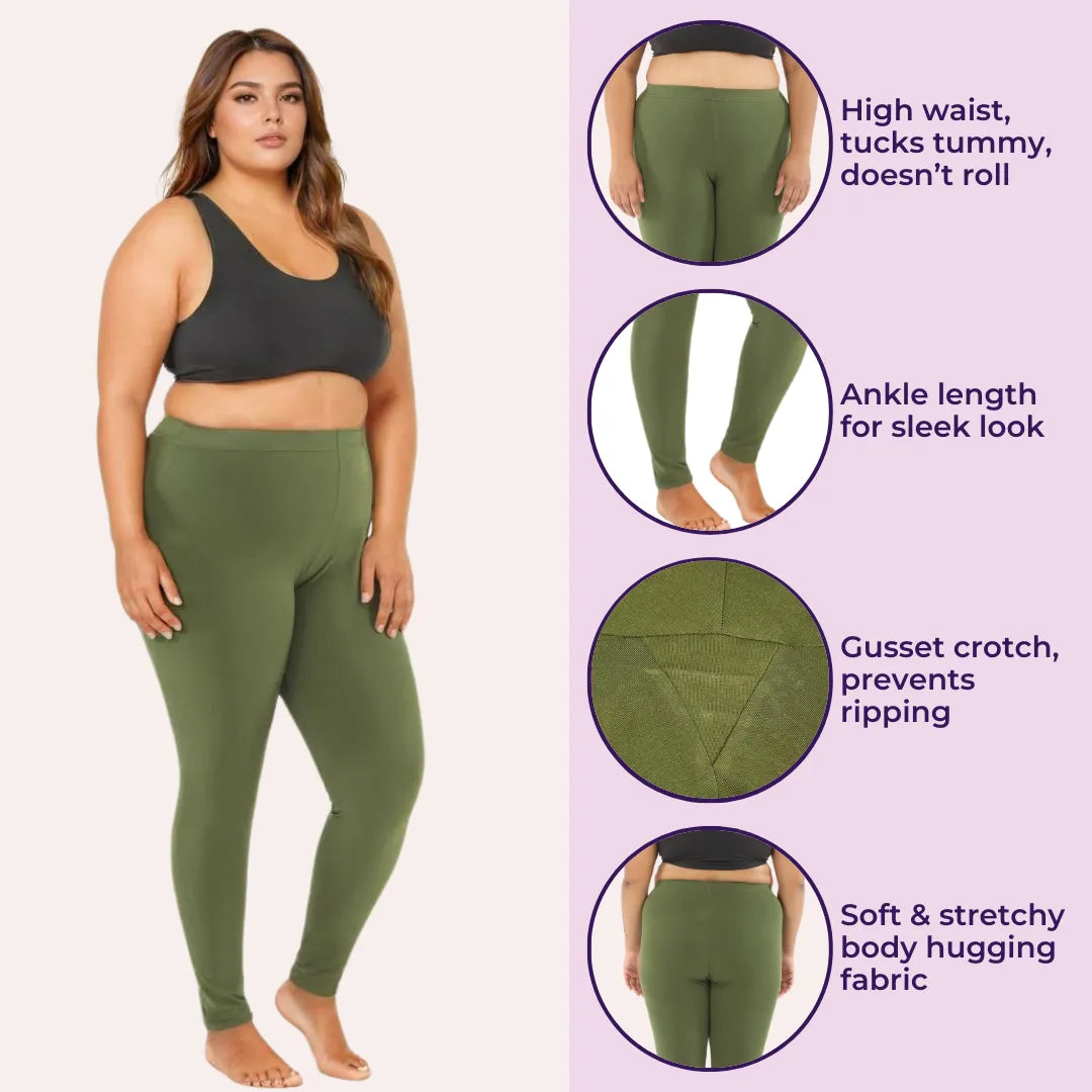 Plus Size Ankle Length Leggings _ Green