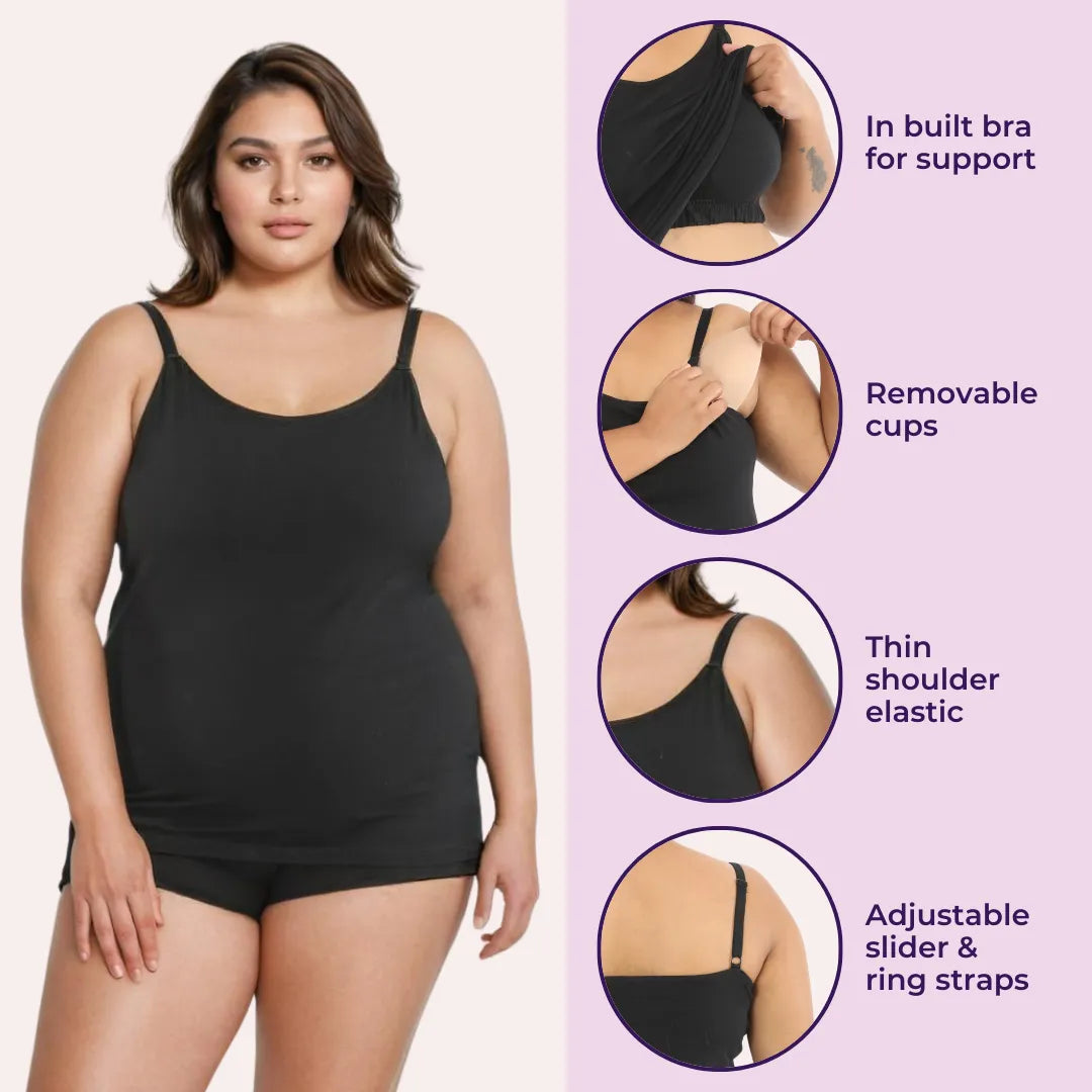 Plus Size Built In Bra Camisole Steel Grey & Black