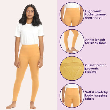 Teen Leggings | High Waist | Ankle Length | Soft Cotton & Elastane Blend | Non-See-Through | Gusset Crotch Prevents Ripping