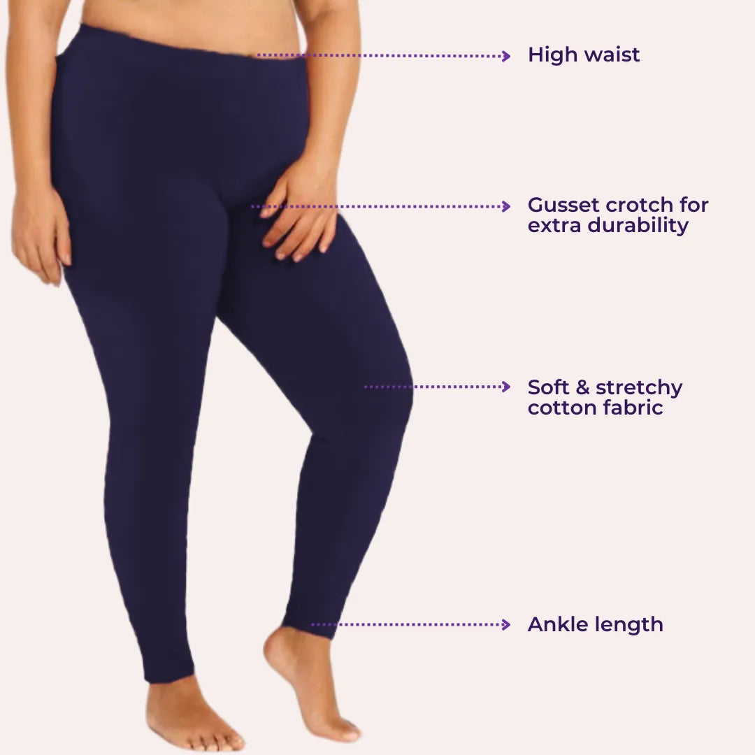 Best Plus Size Cotton Leggings - Navy Blue