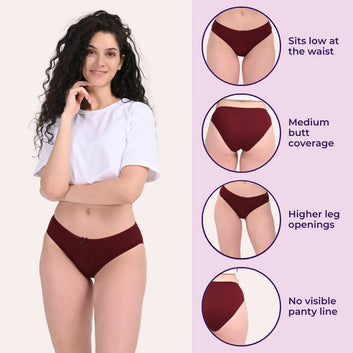 Cotton Bikini Panties | Mid Waist | Moderate Coverage | Quick-Drying & Moisture Absorbing | Prevents Visible Panty Lines | Pack Of 6