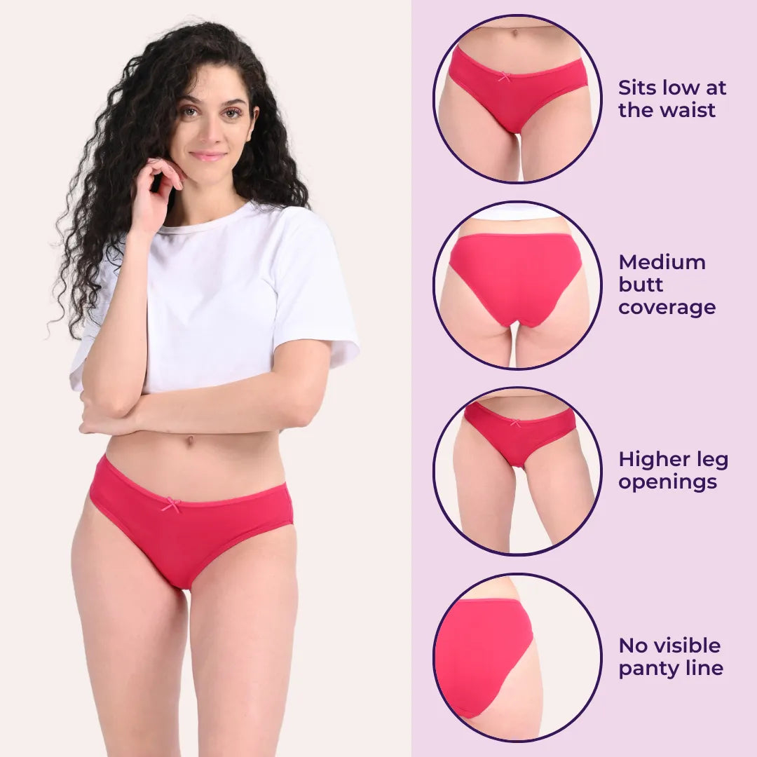 Cotton Bikini Panties Peach, Wine, Dark Pink, Magenta, Light Pink & Black