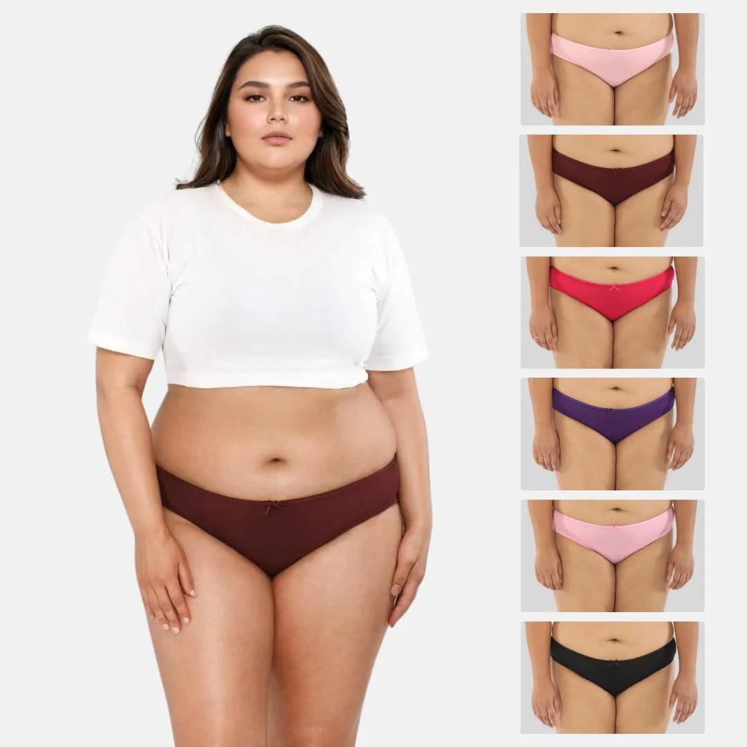 Bikini Panties For Plus Size - Peach,Wine,Dark Pink,Magenta,Light Pink & Black