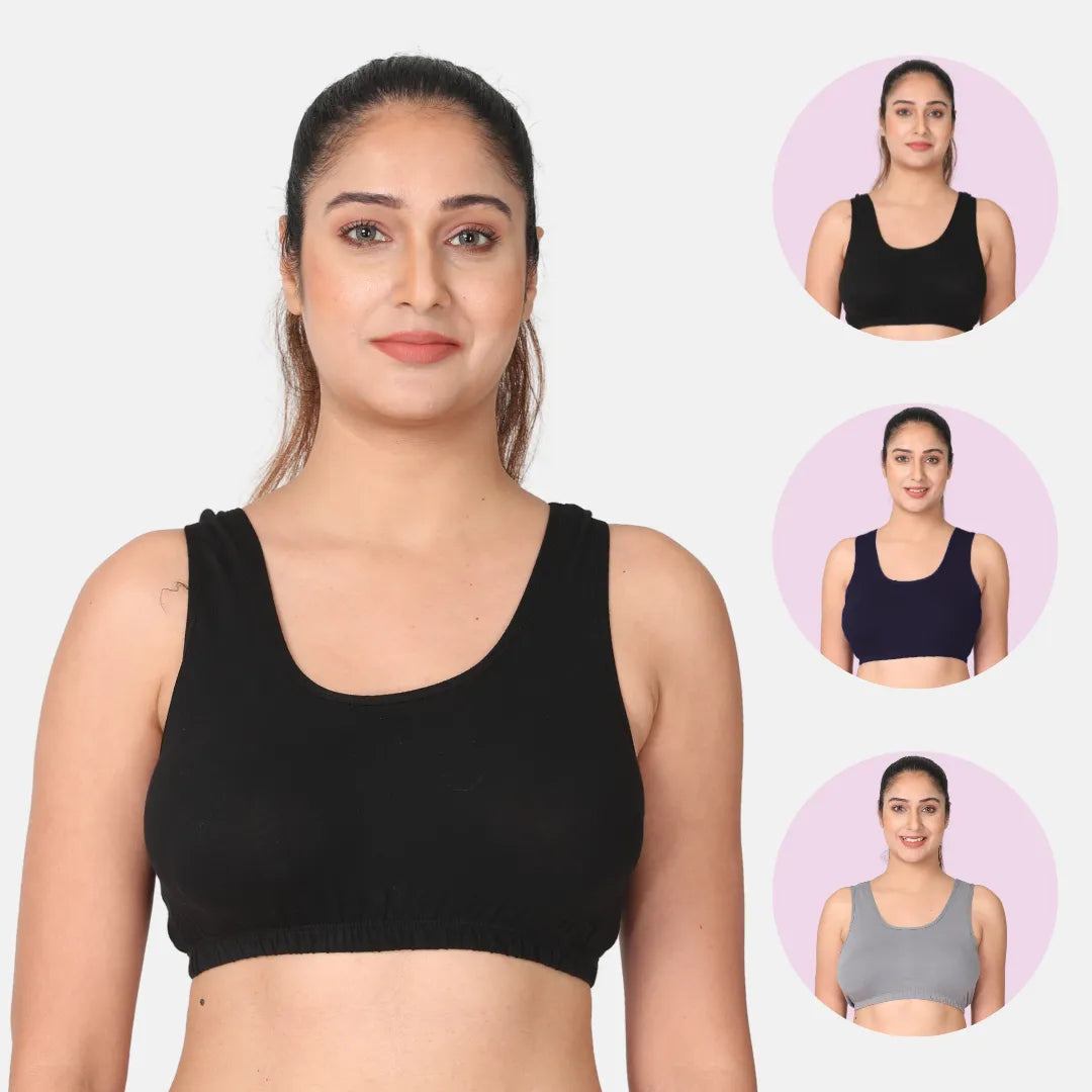 Black, Navy Blue & Steel Grey Sleep Bra / Lounge Bra
