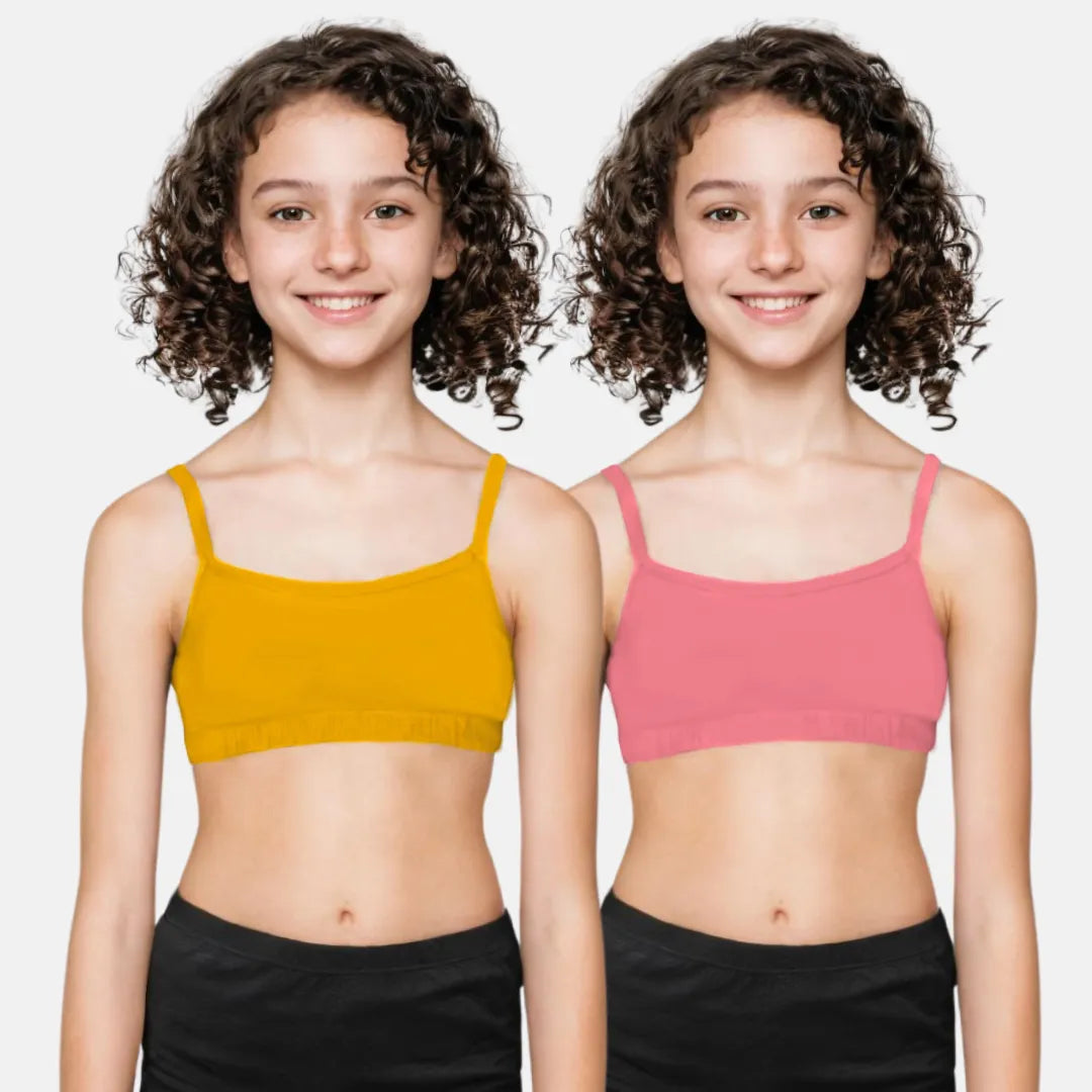 Bra For Teens Mustard & Flamingo Pink