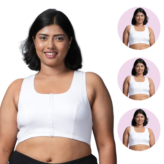 Plus Size Front Open Bra | Non Padded | Non Wired | Full Coverage | Racerback | Pack Of 3