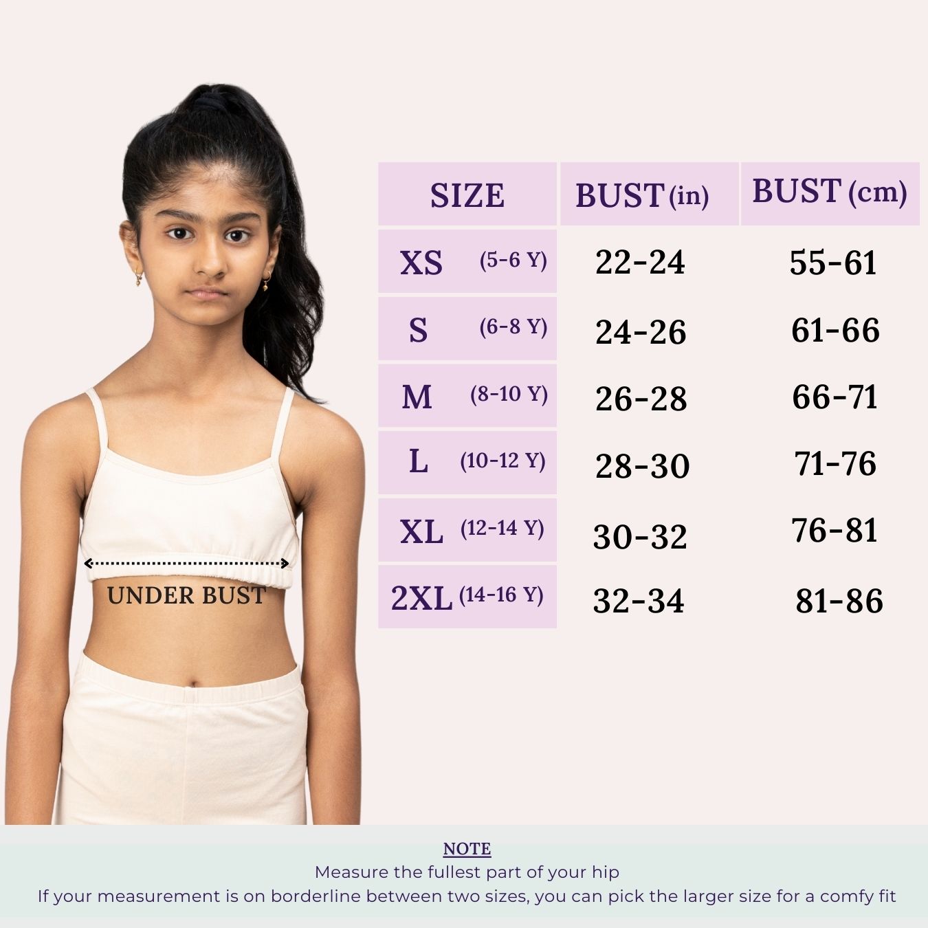 Teenager brand bra size chart