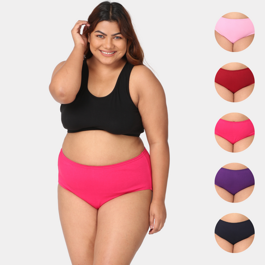 Plus Size Cotton Panties | High Waist | Full Hip Coverage | No Exposed  Elastic At Waist & Thigh Round | Prevents Friction | Pack Of 5