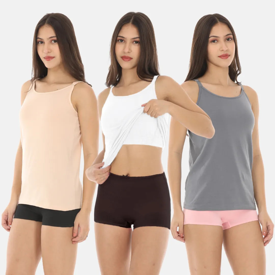 Cami With A Shelf Bra Skin, White & Grey